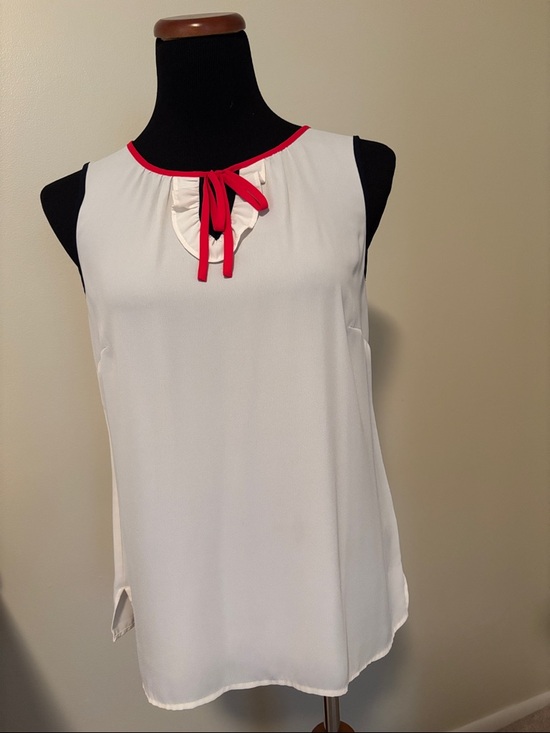 Talbots Tops - Talbots White Sleeveless Camisole with Red Neck Trim and Black sleeve and Tie